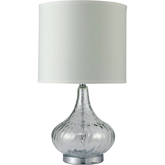 Table Lamp with Gourd Shaped Body and Circular Drum Shade, Silver and Clear