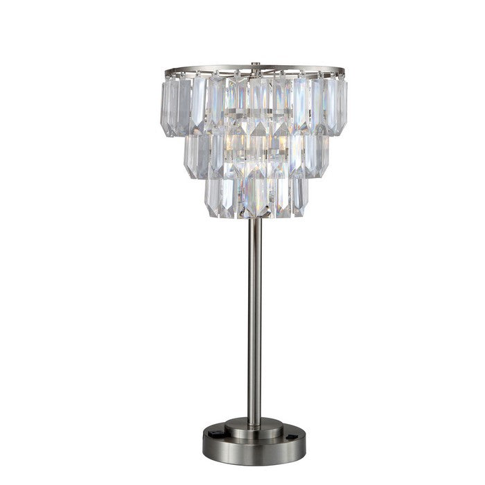 Contemporary Table Lamp with Inverted Crystal Like Shade, Silver and Gray
