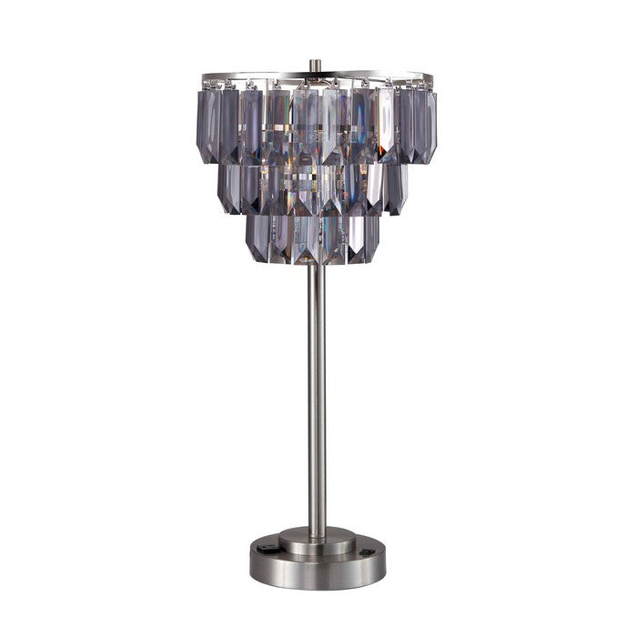 Contemporary Table Lamp with Inverted Crystals Like Shade, Silver and Gray