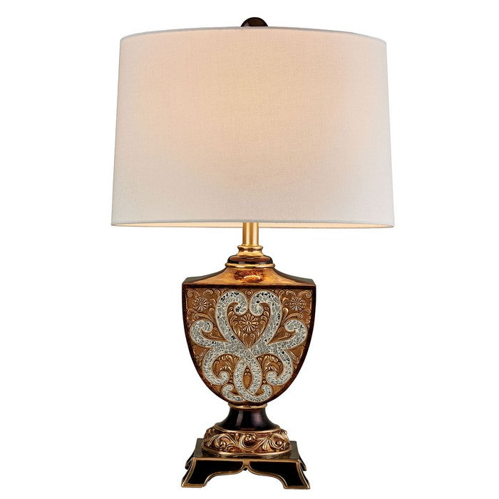 Table Lamp with Trophy Shaped Base and Engraved Details, Gold and Brown