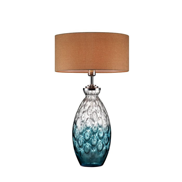 Table Lamp with Hand blown glass pattern and Bottle Base, Silver and Blue