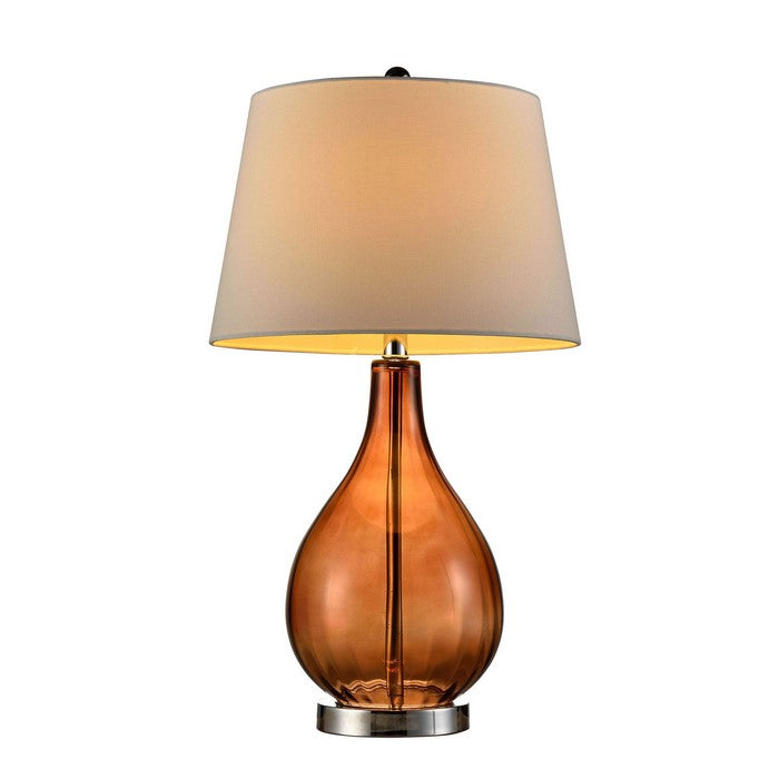 Table Lamp with Bulb Shaped Body and Round Metal Base, Brown and Silver