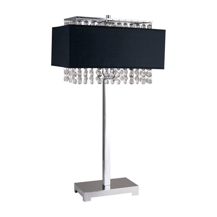 Table Lamp with Hanging Crystal and Rectangular Base, Black and Silver