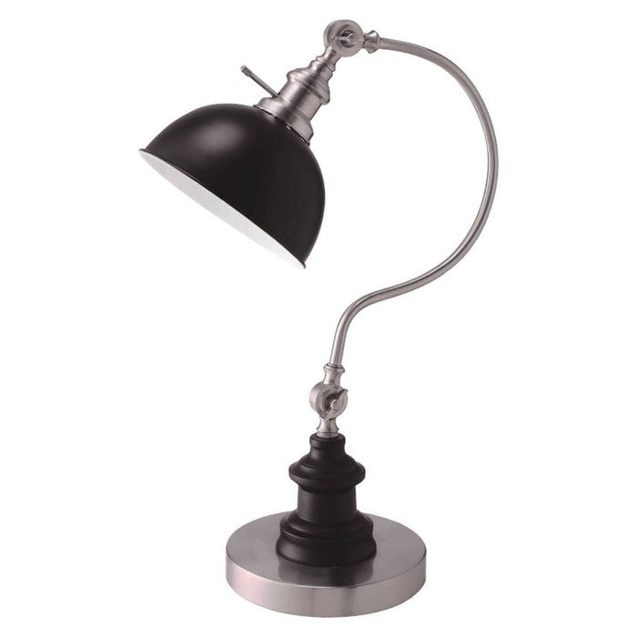 Industrial Style Vintage Table Lamp with Curved Stem, Silver and Black
