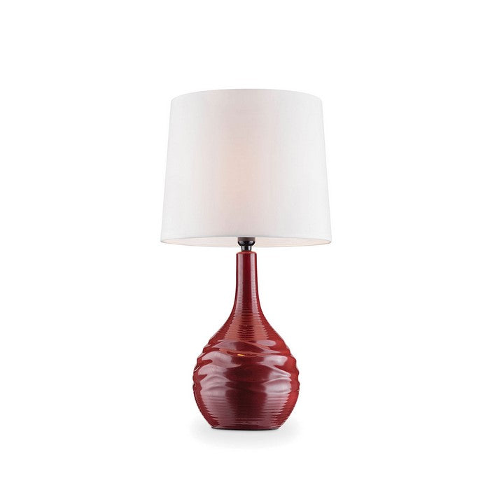 Table Lamp with Textured Ceramic Base and Drum Shaped Shade, Red