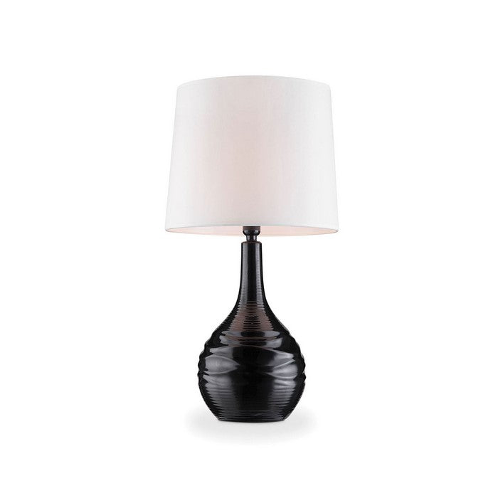 Table Lamp with Textured Ceramic Base and Drum Shaped Shade, Red