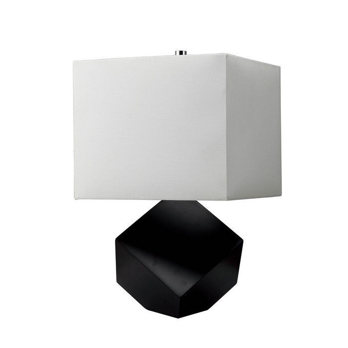 Contemporary Table Lamp with 3D Wooden Geometric Base, Black