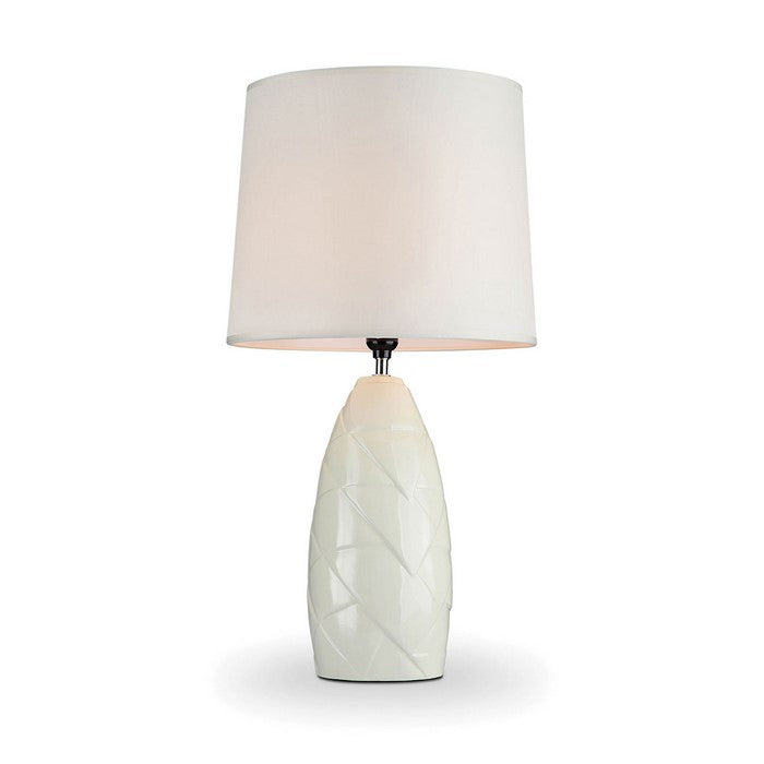 Table Lamp with Curved Base and Drum Shaped Shade, Off white and Silver