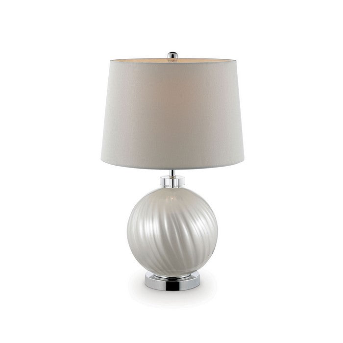 Table Lamp with Round Ball Base and Flared Drum Shade, Off white and Silver