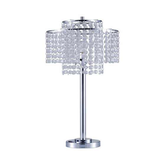 Contemporary Style Table Lamp with Stalk Support and Tier Base, Silver