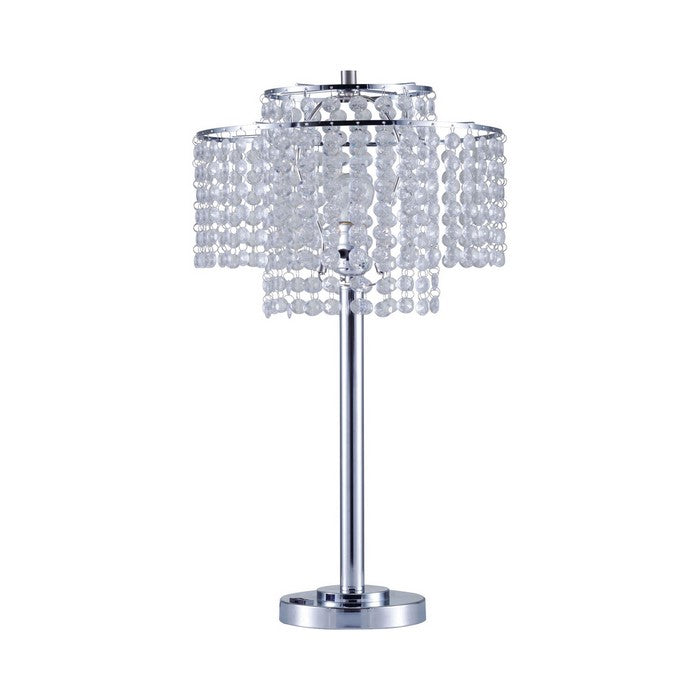 Contemporary Style Table Lamp with Stalk Support and Tier Base, Silver