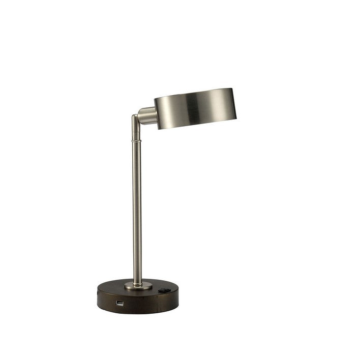 Table Lamp with Stalk Metal Support and Adjustable Head, Silver and Black