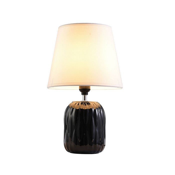 Cylindrical Ripped Pattern Table Lamp with Flared Shade, Black and Silver