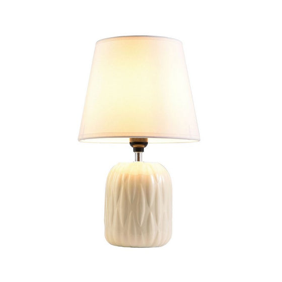 Contemporary Style Cylindrical Ripped Pattern Table Lamp, Off white