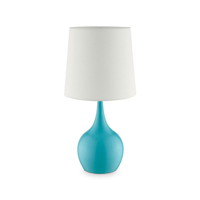 Contemporary Metal Bulb Like Base Table Lamp with Drum Shade, Sky Blue