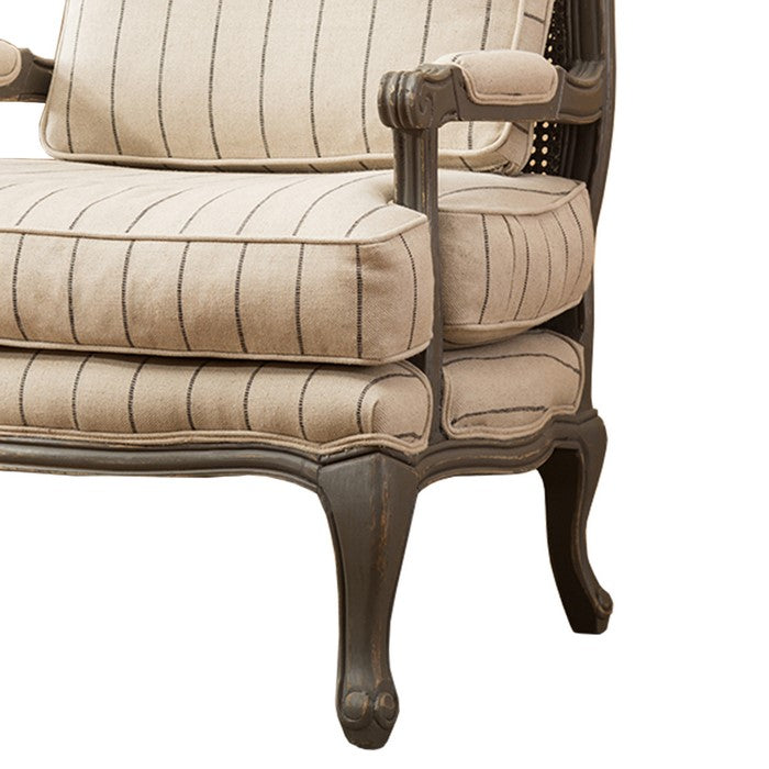 Striped Fabric Upholstered Arm Chair with Cabriole Legs, Cream and Brown
