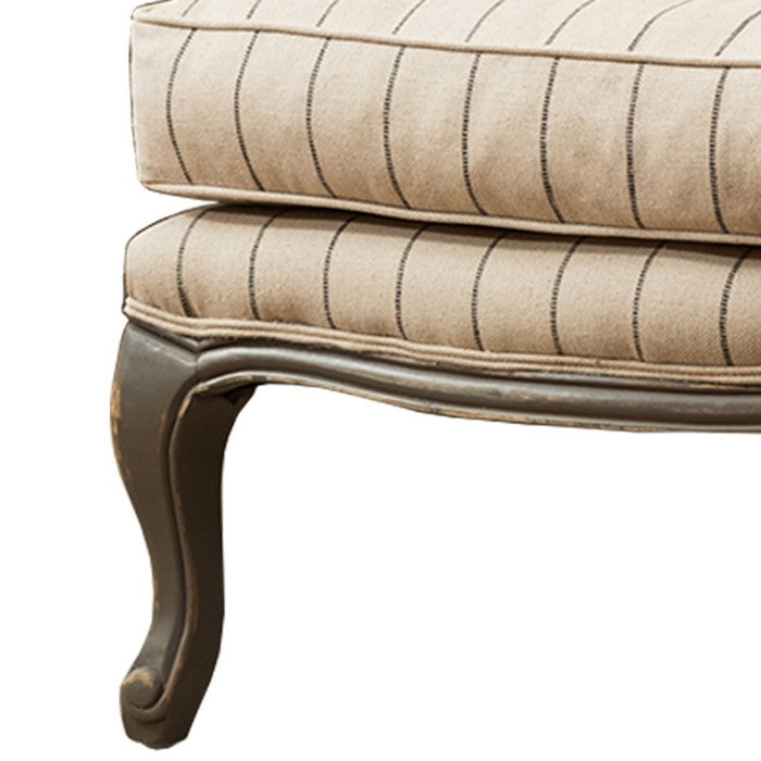 Striped Fabric Upholstered Arm Chair with Cabriole Legs, Cream and Brown