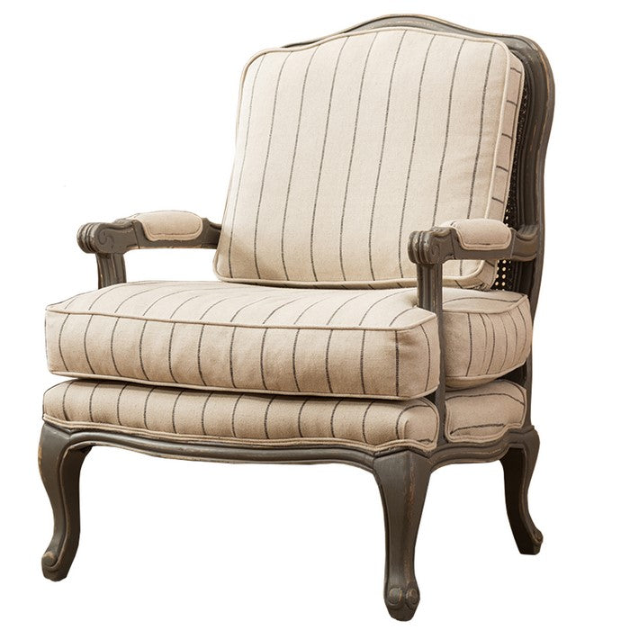 Striped Fabric Upholstered Arm Chair with Cabriole Legs, Cream and Brown