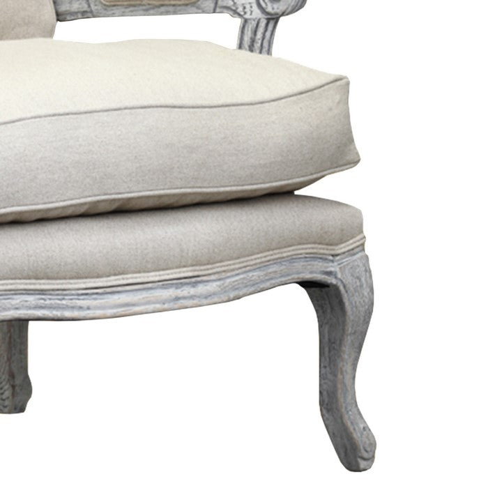 Fabric Upholstered Arm Chair with Cabriole Legs, Beige and Gray
