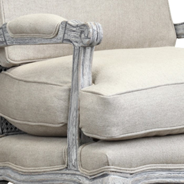 Fabric Upholstered Arm Chair with Cabriole Legs, Beige and Gray