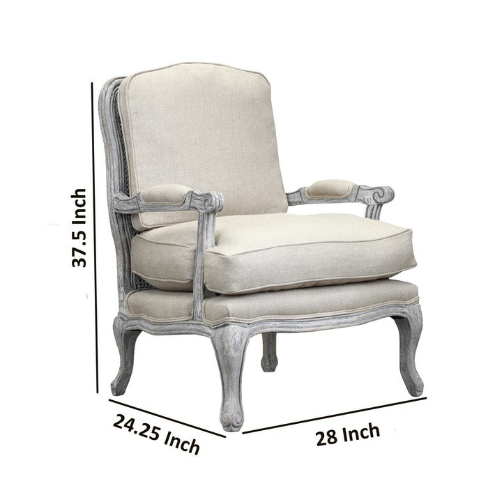 Fabric Upholstered Arm Chair with Cabriole Legs, Beige and Gray
