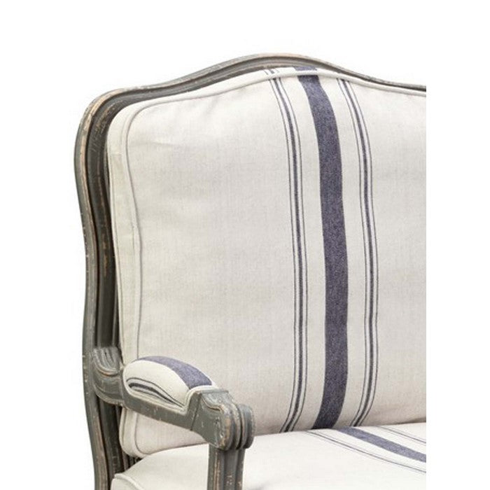 Fabric Upholstered Striped Accent Chair with Cabriole Legs, White and Blue