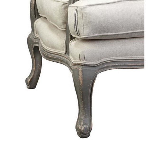 Fabric Upholstered Striped Accent Chair with Cabriole Legs, White and Blue