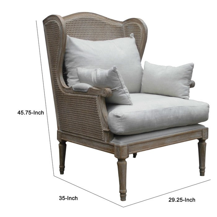 Hand Weaved Accent Chair with Padded Seat and Back, Brown and Gray