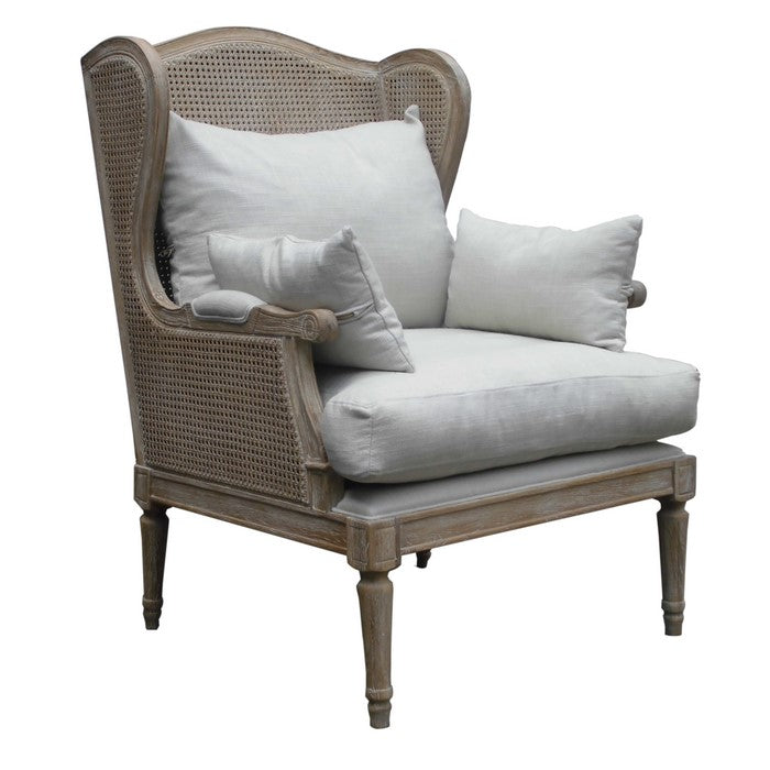 Hand Weaved Accent Chair with Padded Seat and Back, Brown and Gray