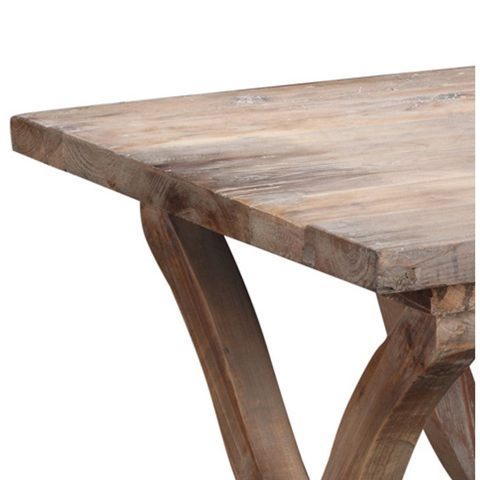 Wooden Side Table with Braces and Trestle Base, Brown
