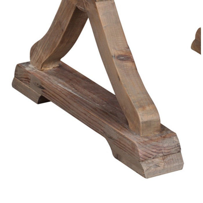 Wooden Side Table with Braces and Trestle Base, Brown