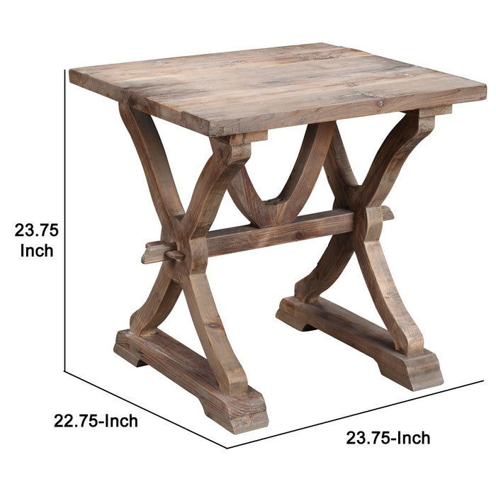 Wooden Side Table with Braces and Trestle Base, Brown