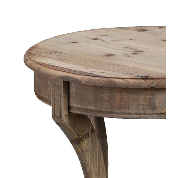Round Grained Wooden Frame Side Table with Bow Tapered Legs, Brown
