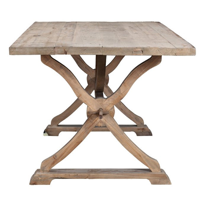 Rectangular Wooden Frame Dining Table with X Frame Legs and Braces, Brown