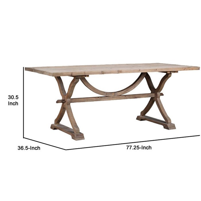 Rectangular Wooden Frame Dining Table with X Frame Legs and Braces, Brown