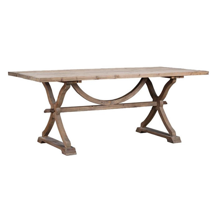 Rectangular Wooden Frame Dining Table with X Frame Legs and Braces, Brown