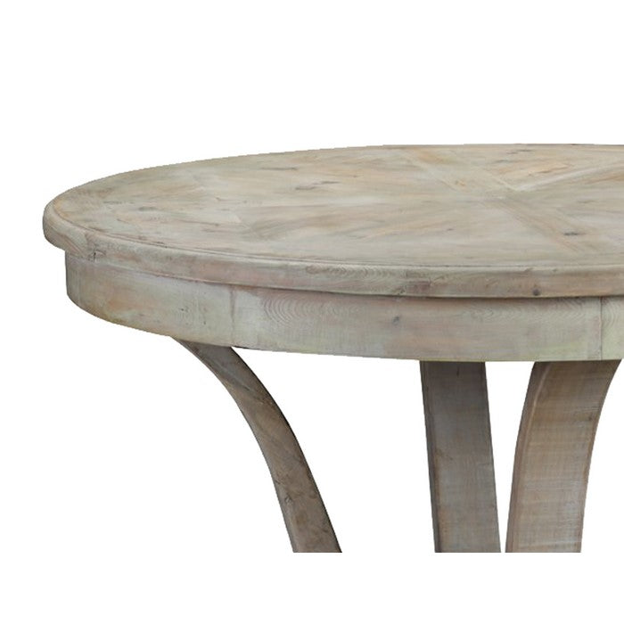 Round Grained Wooden Dining Table with Open Pedestal Base, Distressed Gray