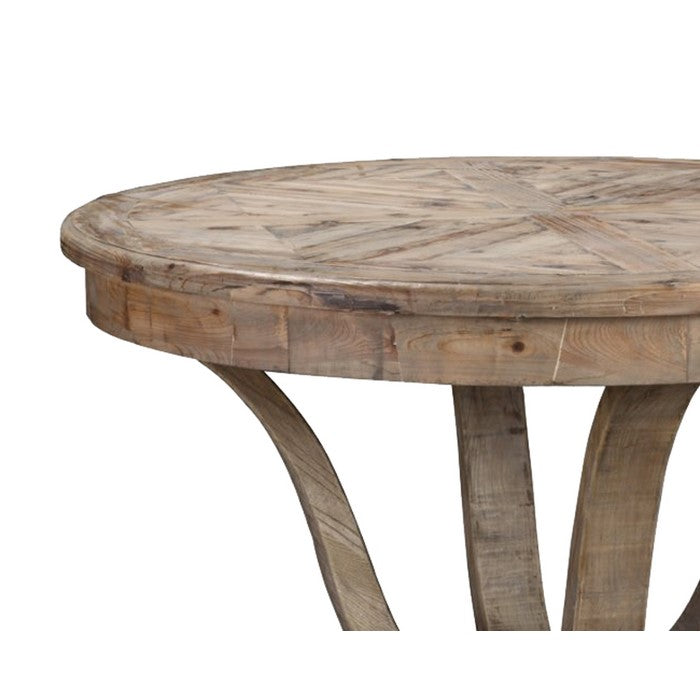 Round Grained Wooden Dining Table with Open Pedestal Base, Brown