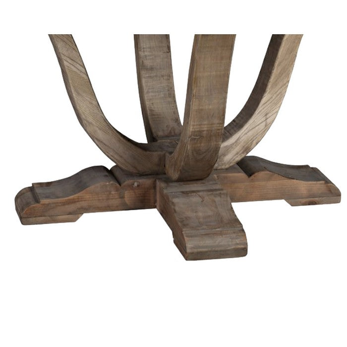 Round Grained Wooden Dining Table with Open Pedestal Base, Brown