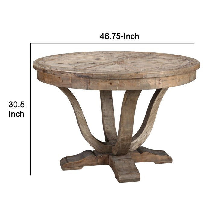 Round Grained Wooden Dining Table with Open Pedestal Base, Brown