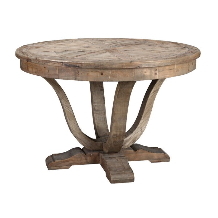 Round Grained Wooden Dining Table with Open Pedestal Base, Brown