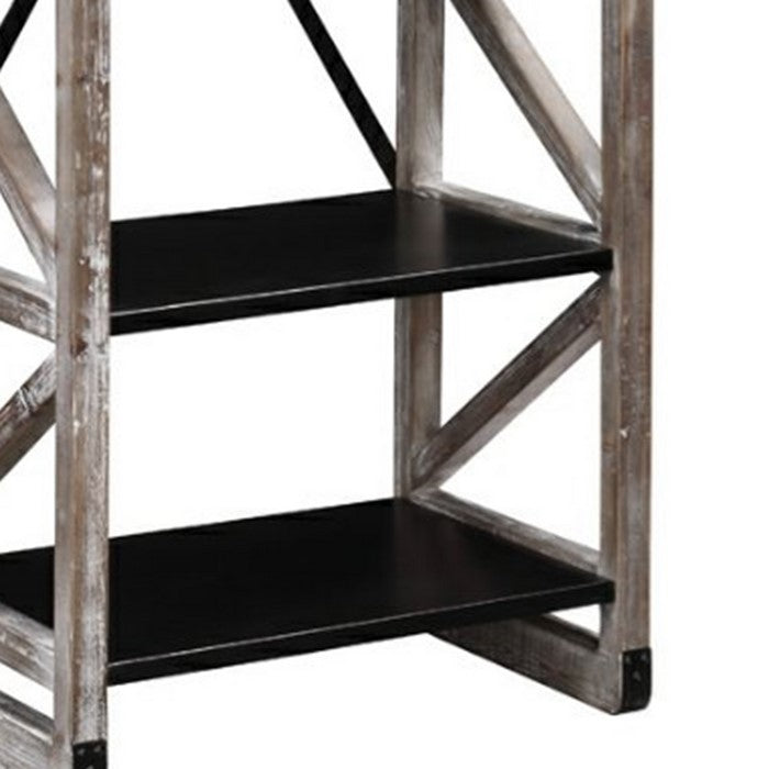Ladder Style Wooden Bookcase with 6 Shelves, Brown and Black