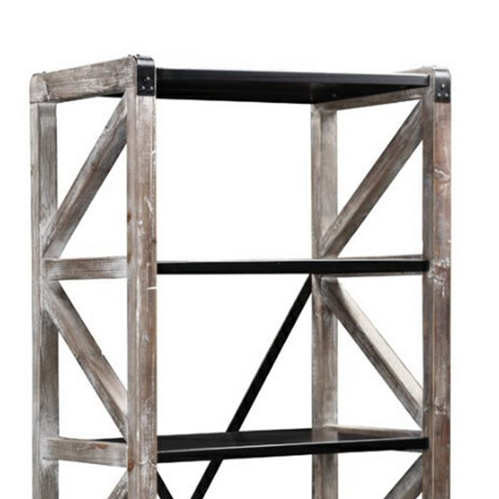 Ladder Style Wooden Bookcase with 6 Shelves, Brown and Black