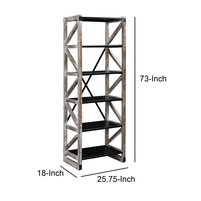 Ladder Style Wooden Bookcase with 6 Shelves, Brown and Black