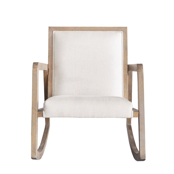 Fabric Upholstered Wooden Rocking Chair with Sled Base, Brown and White