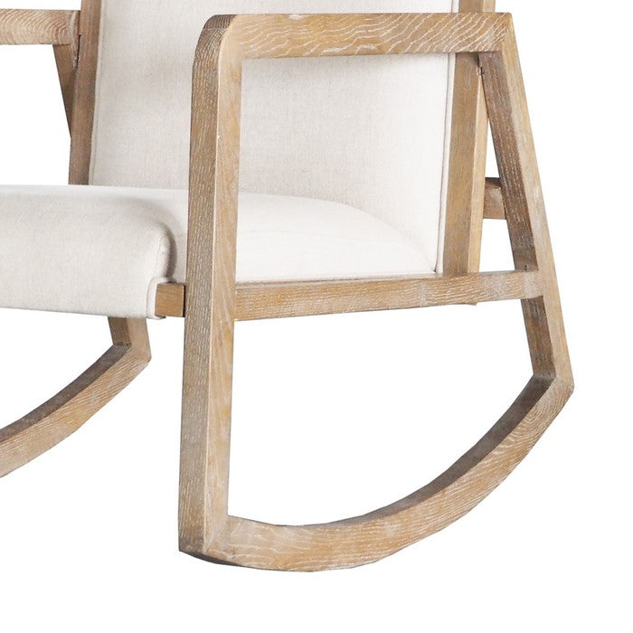 Fabric Upholstered Wooden Rocking Chair with Sled Base, Brown and White