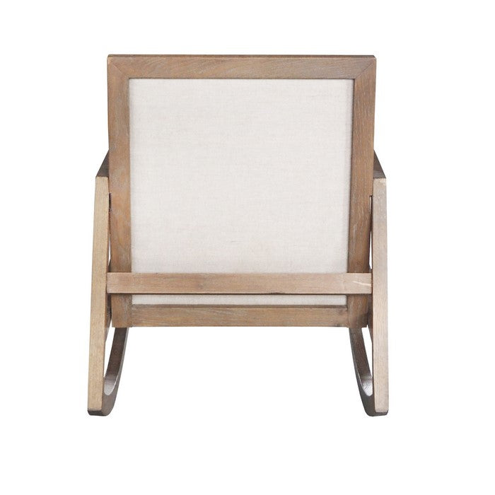 Fabric Upholstered Wooden Rocking Chair with Sled Base, Brown and White