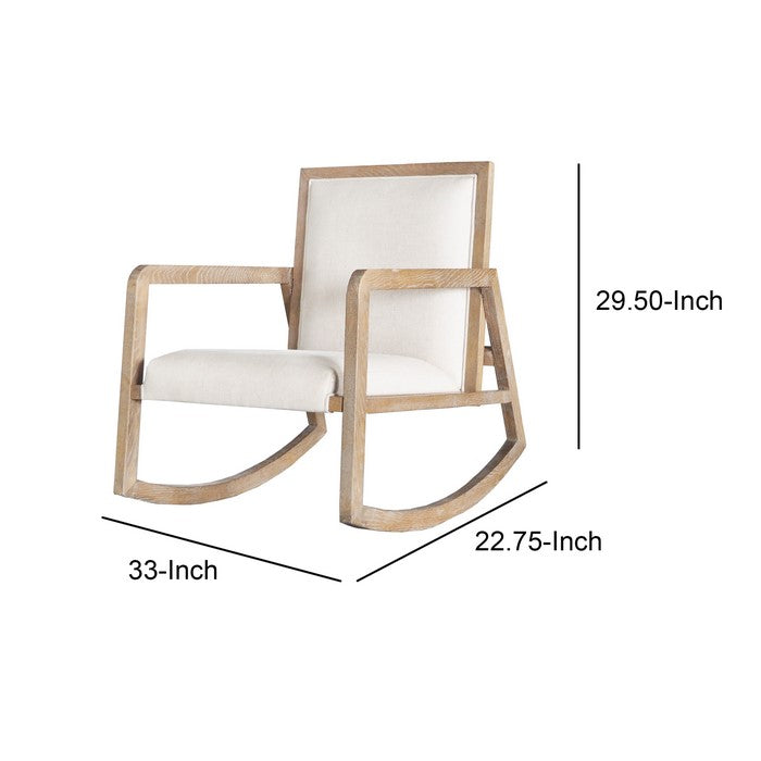 Fabric Upholstered Wooden Rocking Chair with Sled Base, Brown and White