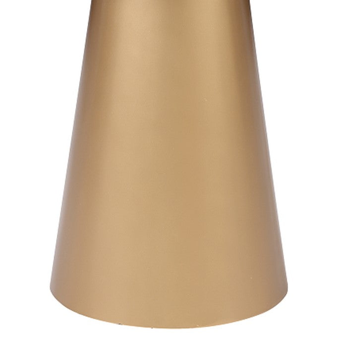 Round Wooden Top Corner Table with Metal Conical Base, Large,Brown and Gold