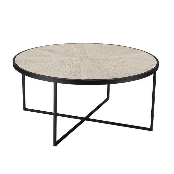 Round 5 in 1 Coffee Table with Nested Leatherette Sectional, Brown and Black